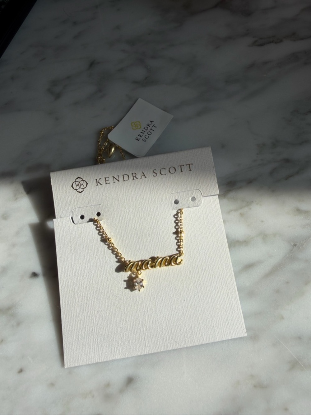 Kendra Scott Gold 'mama' Script Necklace with Crystal Charm